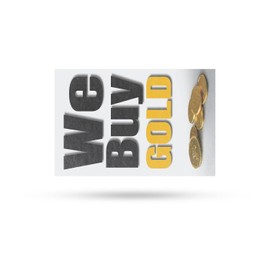 We Buy Gold Vertical Vinyl Decal 12 Inch x 16 Inch Weatherproof Heavy-Duty Adhesive Backing | Reliable Transactions, Trusted Shops, Professional Display | Made in USA