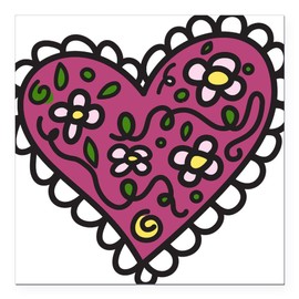 CafePress Flowered Heart Square Car Magnet 3 X 3 Square Car Magnet, Magnetic Bumper Display