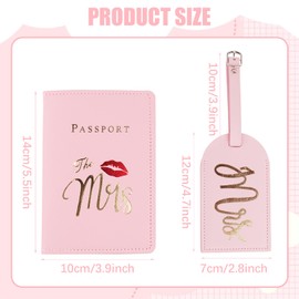 UgyDuky 4 PCS Mr and Mrs Luggage Tags and Passport Covers Set for Couple,Honeymoon Travel,Best Bridal Shower and Engagement Gifts (Pink)