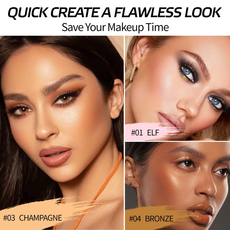 2023 3-in-1 Cream Highlighter Stick with Integrated Brush, Waterproof and
