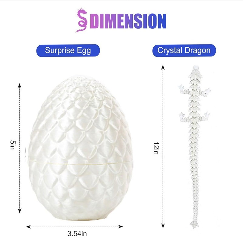 3D Printed Articulated Dragon Egg With Dragon Inside (Silk White)