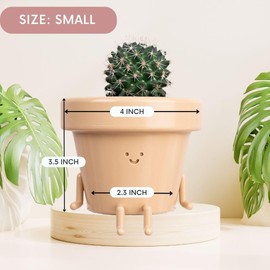 Sitting Indoor Plant Pot, Unique Cute Plastic Flower Pot with Face, 3.5 Inch Succulent/Cactus Gift Planter with Drainage Hole, Decorative Plant Pot, Novelty Planter (1x Sitting Pot)