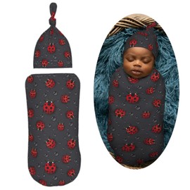 Muishi Ladybug Rain Newborn Swaddle Blankets Hat Sets Soft Baby Receiving Blanket Swaddle Sack for Baby Shower Infant Boy Girl Gift