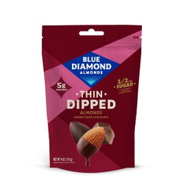 Blue Diamond Almonds, Dark Chocolate Covered Thin Dipped Snack Nuts for Guilt-Free Snacking with Half the Sugar, Perfect for Gathering, Holidays, or Craving a Sweet Treat, 4oz. Resealable Bag
