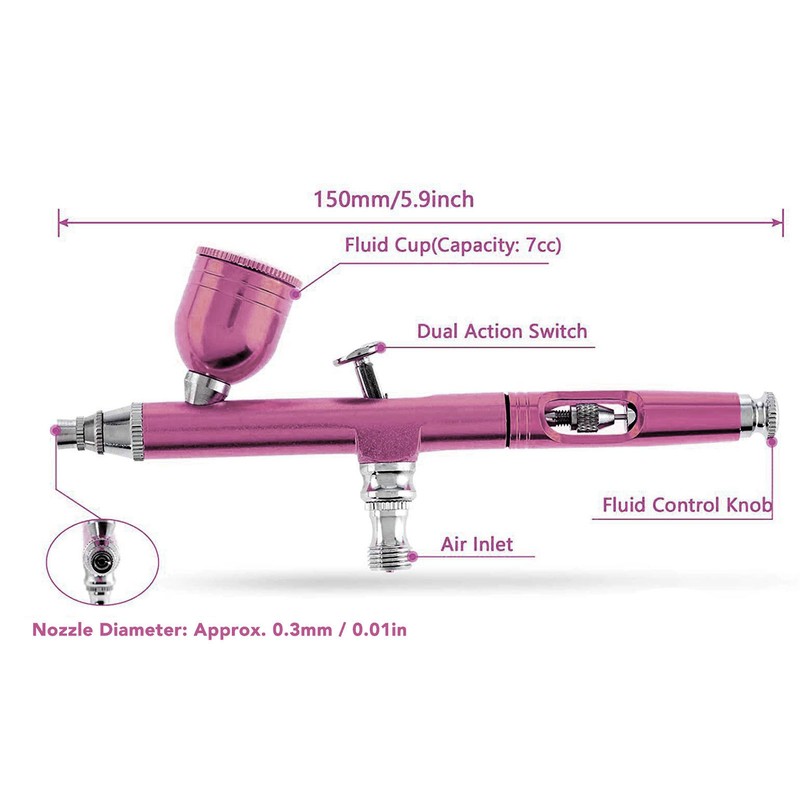 Airbrush Gun Pink 0.3mm Diameter Nozzles Portable Air Brush Painting