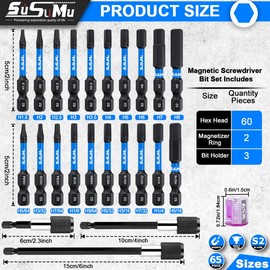 65PCS Hexagon Screwdriver Bit Set, S2 Steel Screwdriver Bit Set With CNC Machining Tool Head And Self-locking Quick Connect Extension Rod, Magnetic Rings, For Home Construction, Woodworking, Building
