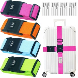 Luggage Straps, Heavy Duty Adjustable Travel Suitcase Belts Carry Bag for Connecting Your Luggage, Non Slip Travel Luggage Straps with Suitcase Tags for Trip, Outdoor Activities 4 Pack Solid Color