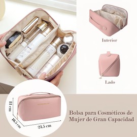 Bolsa de Cosméticos Mujer, Neceser Maquillaje de Gran Capacidad, Makeup Bag de Viaje, Bolsa de Aseo de Cuero Impermeable, Organizador Baño con Asa Portátil, Neceser con Múltiples Compartimentos
