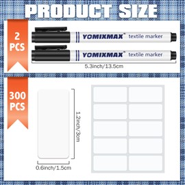 Honoson 300 Pcs Clothing Labels No Iron Fabric Labels Washable Name Tags for Nursing Homes with 2 Pcs Permanent Fabric Markers Camp School Laundry Shop Supplies(Rectangle,1.2 x 0.6 Inch)