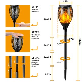 Quiltered Solar Lights Outdoor 99 LED Higher & Larger Flickering Flame Solar Torch Lights 43" Waterproof Solar Powered Pathway Lights Christmas Decorations for Garden Patio Yard, 4 Pack