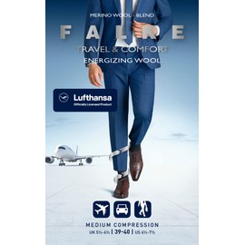 FALKE Lufthansa Travel & Comfort Men's Energizing Wool Knee Socks Breathable Climate Regulating Odour-Inhibiting Wool Compression Socks Elegant for Travel Long Standing Flights 1 Pair, Deep Blue 6418