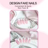 QQPPOLIU Pink Press on Nails Long Coffin with White French