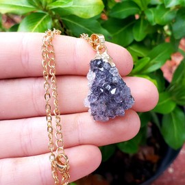 Sublime Gifts Amethyst rough crystal healing natural metaphysical chakra gemstone wire wrapped pendant with necklace - pc#2