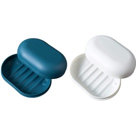 2 pack soap traveler, soap box soap container, travel, camp, gym (blue and white)