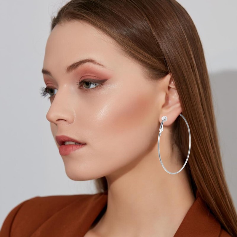 5 Pairs Stainless Steel Clip on Earrings Hoop 5 Sizes