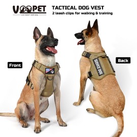 voopet Tactical Dog Harness - Military Emotional Support Service Dog Vest with Handle & Molle for Medium Large Dogs, Easy Control No Pull ESA Dog Vest with 6 Tags for Working Training