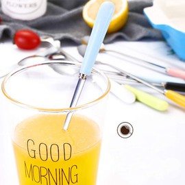 Goeielewe Set of 8 Dinner Spoons, Stainless Steel Iced Teaspoon with Ceramic Handle Soup Tablespoons Espresso Candy-Colored Coffee Spoons Mixing Spoon 5.7-Inch Long - Mixed Color