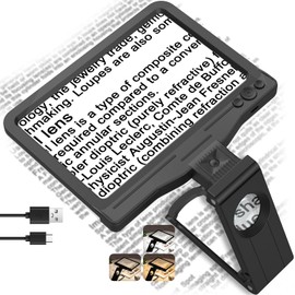 30X 6X Rechargeable Magnifying Glass for Reading, Large Full Page Magnifier with Folding Stand, 3 Color Light Modes, Dimmable LED Lighted, Hands Free Book Magnifier for Fine Prints Low Vision Seniors