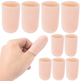 YALOJE 10 PCS Gel Finger Covers, Silicone Finger Cots, Reusable Finger Protector Support, Soft Fingertip Caps Thumb Protector for Finger Cracking, Gardening, Sports - Beige