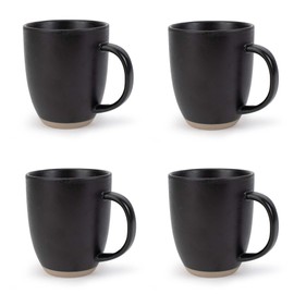Elanze Designs Raw Clay Bottom Black 13 ounce Ceramic Coffee Mugs Set of 4