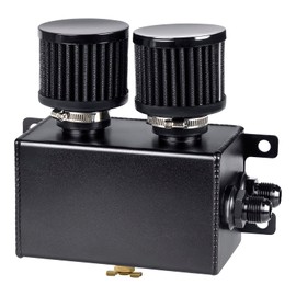 JDMON AN8 1.2L Dual Filter Engine Oil Catch Can Tank, Large Dual Breather Twin Baffle Oil Reservoir Tank, Black