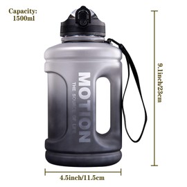 Ogetok 1.5L Large Water Bottle 50oz Black Water Jug, 0.4 Gallon Sports Gym Drink Container with Handle & Straw, Leakproof BPA Free Big Water Bottle to Ensure You Drink Enough Water Daily for Fitness