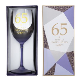 Pavilion Gift Company - 65 & Totally Fabulous - 19 oz Purple & Gold Ombre Stemmed Wine Glass Happy Birthday Party Celebration Milestone Gift Present