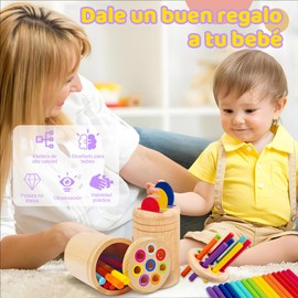 Juguetes de Clasificación de Formas, Juguetes Colorido Sensoriales, Juguetes Montessori para Educativos para Niños, Juguetes Didacticos, Regalos para Niños y Niñas (Pieza redonda + palo redondo)