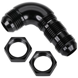 Podavelle 10AN Male Flare 90 Degree Bulkhead Full Flow Fitting Adapter with AN10 Nuts Aluminum Black