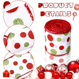 3 Rolls 18 Yard Christmas Wired Ribbon Glitter Burlap Ribbon with Wired Edge Red Green Glitter Dot Glitter Stripe Wired Ribbon Decorative Christmas Holiday Ribbon for DIY Craft (Classic Pattern)