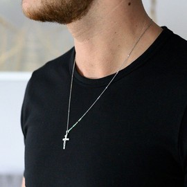 Materia Cross Pendant for Men and Women 925 Silver with Jesus INRI Matt Rhodium-Plated – Choice of Chain, Sterling Silver, No Gemstone