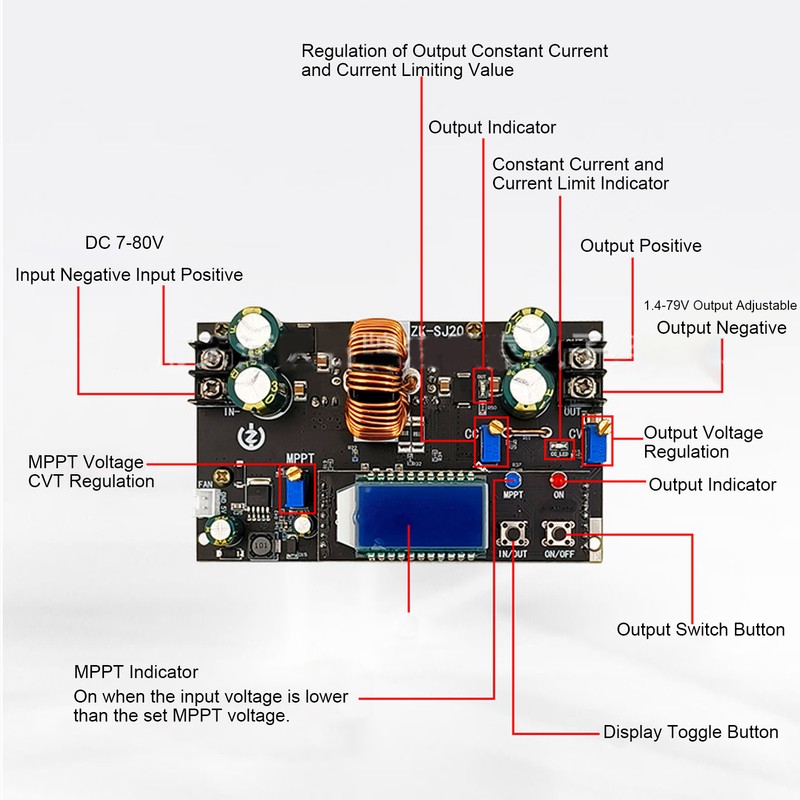 Boost Buck Converter Automatic 300W 20A DC 7‑80V Input DC
