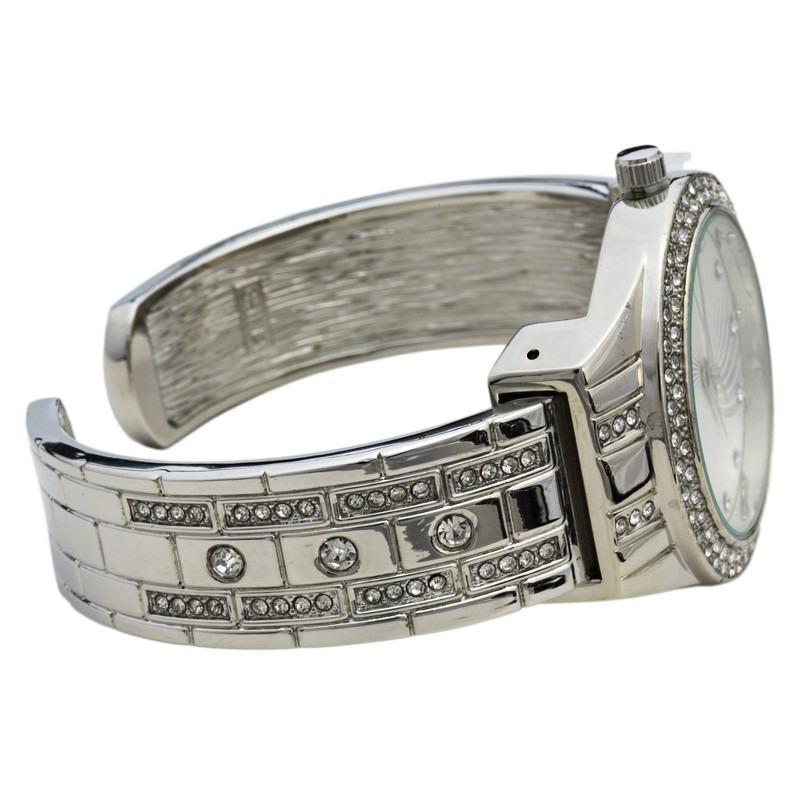 Blekon Collections Quartz Women's 34mm Case Elegant Rhinestone Bangle Watch
