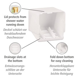 WENKO Turbo-Loc® Tonale Wall Soap Tray for 3 Soap Pieces, No Drilling Required, Soap Dish for 3 Soap Pieces, Made of Durable Plastic, 10.5 x 8.5 x 9 cm, White