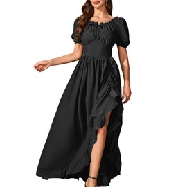 Abaowedding Renaissance Dress Women Medieval Dress Victorian Maxi Dress Black XX-Large