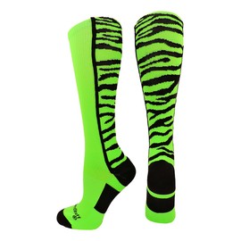 Crazy Socks with Safari Tiger Stripes Over the Calf Socks (Neon Green/Black, Large)