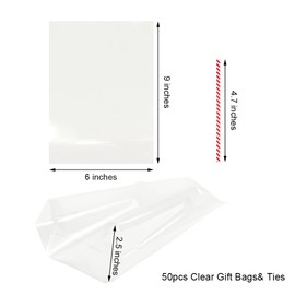 EKAPACKAGING Clear 6x9Inches 50Pcs Twist Ties Flat Bottom Guesst Cellophane Bags Christmas Candy Party Favor Gift Mugs Treats Small Gift Basket Wrapping Bakery Bread Bag With Ties