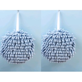ASEANAO 2 PCS Chenille Hanging Hand Towels Quick Dry Hanging Absorbent Soft Hand Bath Towel, Bathroom Fluffy Microfiber Decorative Towels Ball，Cleaning Cloth for Bathroom Kitchen (Light Blue)