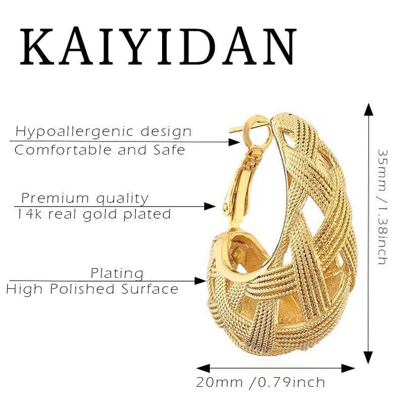 Gold Hoop Earrings For Women Trendy,14K Gold Chunky Dangle Hoop