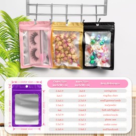 FUNFERY 100 Pack Mylar Resealable Bags Foil Packaging Bags with Clear Window,Zipper Pouch Smell Proof Bags for Food Storage,Cookies,Sample,Small Business(Purple,2.4x3.9inch)