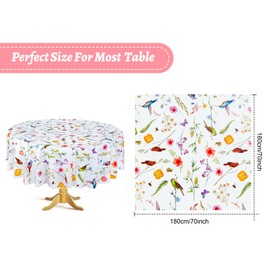 Kinlop 6 Pcs Plastic Round Tea Party Tablecloths 70" Floral Table Cloth Decorative Disposable Outdoor Flower Table Cover Disposable Summer Tabletop for Partys Picnic (Flower and Bird,Fresh Color)