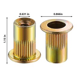 Wensilon Rivet Nut 1/2-13UNC 20Pcs Yellow Zinc Plated Finish Flat Head Rivnut Threaded Insert Nut Knurled Body