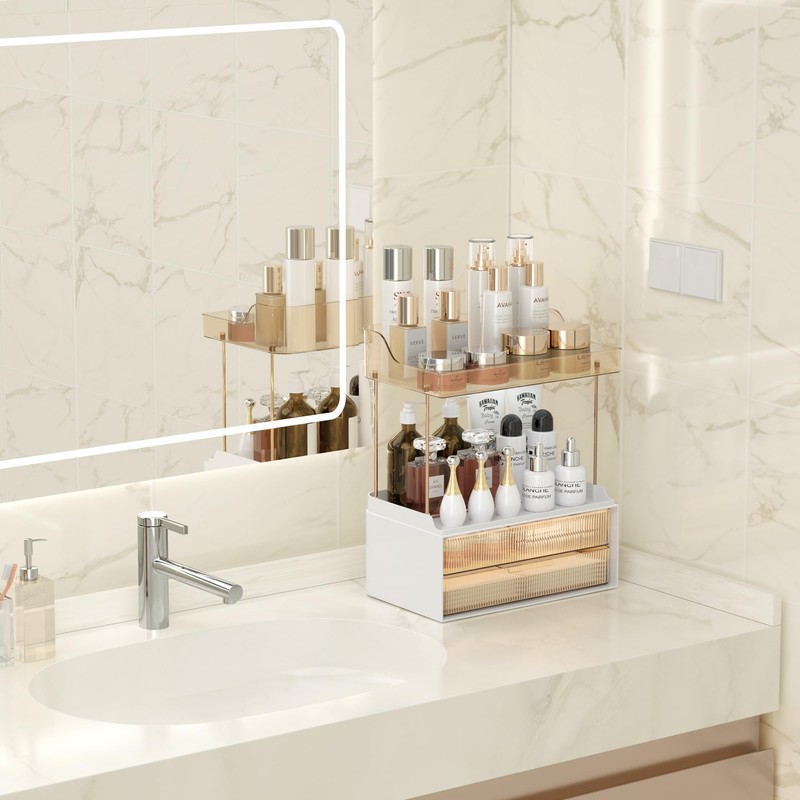 DOADW Bathroom Counter Organizer with 2-Drawer, 3 Tier Makeup Organizer