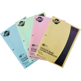 Hilroy 12102 Stitched Exercise Book, 3 Hole Punched, 4 Pack, 40 Pages, Assorted Color Covers