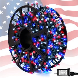 JMEXSUSS 500 LED Red White and Blue Lights 4th of July Decorations, 173ft 8 Modes 4th of July Lights Outdoor, Waterproof Patriotic String Lights Plug in for Memorial Day Independence Day Holiday Decor