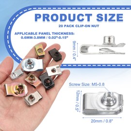PATIKIL U-Style Clip-On Nut, 20 Pack M5-0.8 Regular Extruded U-Nut U-Type Fasteners Hardware Nuts for Automotive Metal Cars Motorcycles, Silver