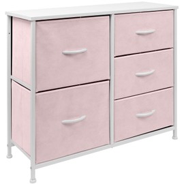 Sorbus Dresser with 5 Drawers - Bedside Furniture & Night Stand End Table Dresser for Home, Bedroom Accessories, Office, College Dorm, Steel Frame, Wood Top (Pastel Pink)