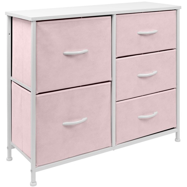 Sorbus Dresser with 5 Drawers - Bedside Furniture & Night Stand End Table Dresser for Home, Bedroom Accessories, Office, College Dorm, Steel Frame, Wood Top (Pastel Pink)