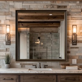 Ultrue Retro Copper Effect Framed Wall Mirror, 36x36 Rectangle Mirror, Anti-desilvering Tempered Glass, Sustainable&Sturdy Frame, Anti-Rust, HD Reflection &3min Fast Setup for Bathroom Living Room