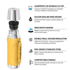 Super Sparrow Thermos Flask - Stainless Steel Thermos Flask - 1000 ml - BPA-Free Drinking Bottle - Leak-proof Lid Acts as a Drinking Cup - Thermal Mug for Sports, Outdoor Use